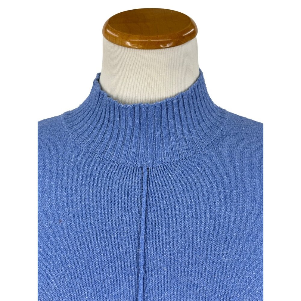 Tahari Blue Mock Neck Ribbed Sweater | Coastal Grandmother Quiet Luxury Preppy S - Picture 3 of 16